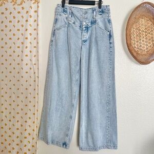 Free People We The Free Western Yoke Wide Leg Jeans High Rise Cotton